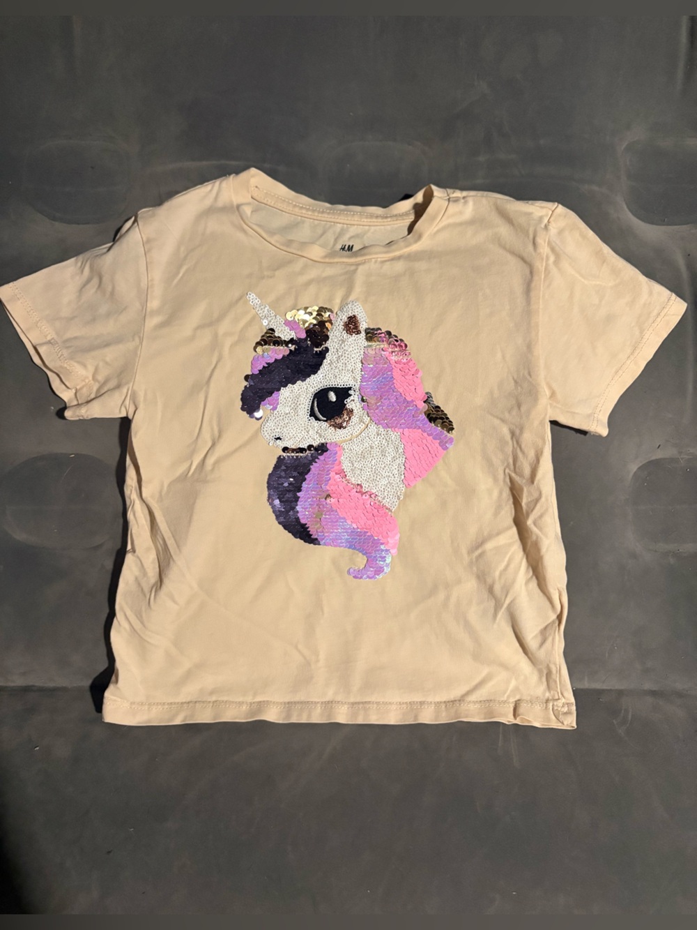 H&M Beige Kids Unicorn Sequin T-Shirt 4T